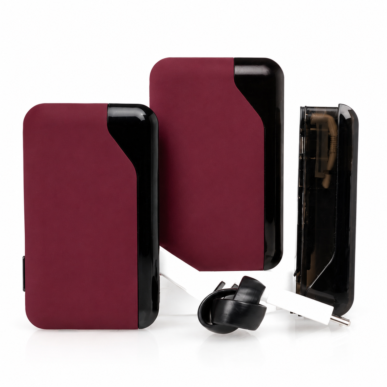 Slik Crimson Velvet Pod System kit showing the device, replacement pod, charging cable, and included accessories