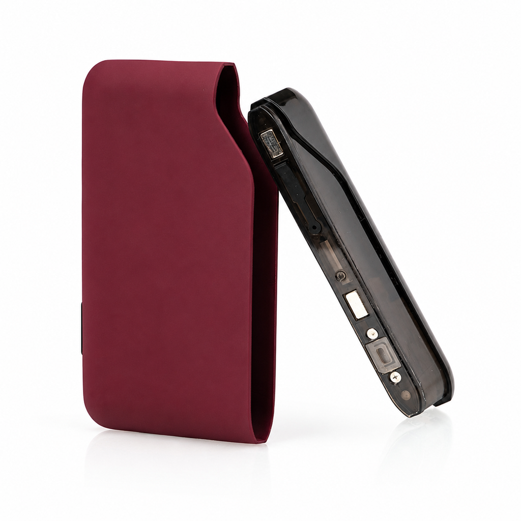 Slik Crimson Velvet Pod System with replacement pod removed, showing the refillable pod connection and slim card-style device design