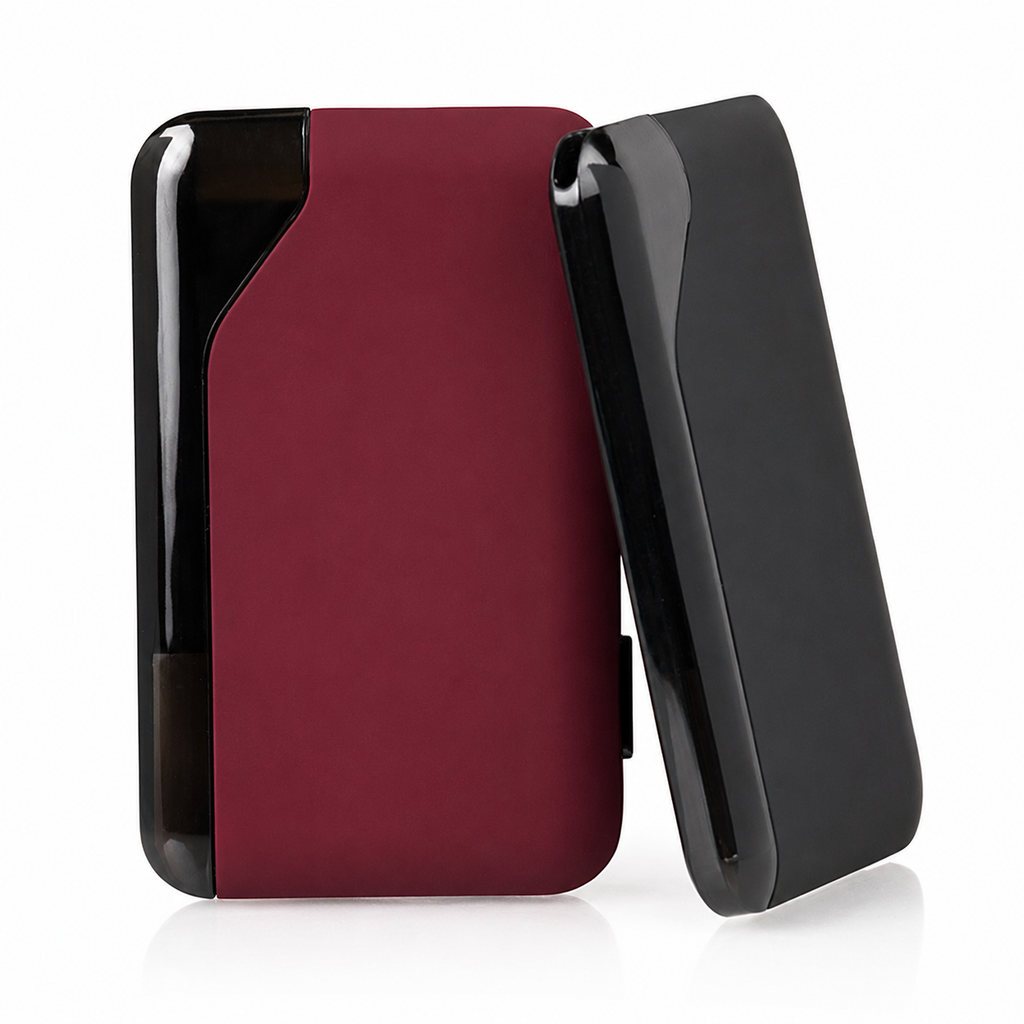 Slik Crimson Velvet and Stealth Black Pod Systems showing the slim side profile, recommended as alternatives for Suorin Air users