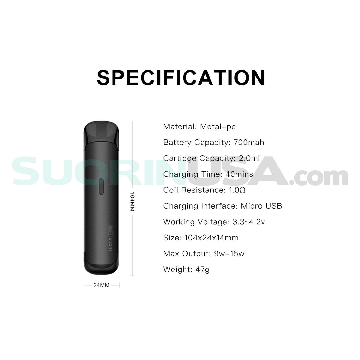 shine battery vape Suorin Shine BLACK - Pod System 13W